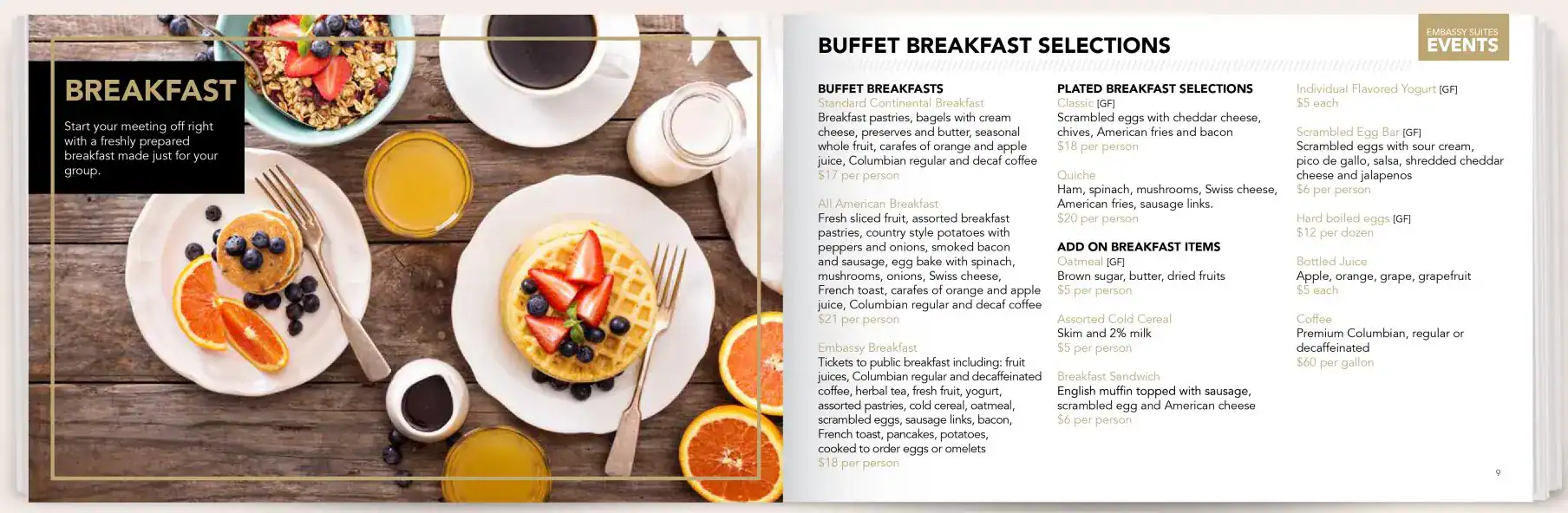 Embassy Suites banquet menu design