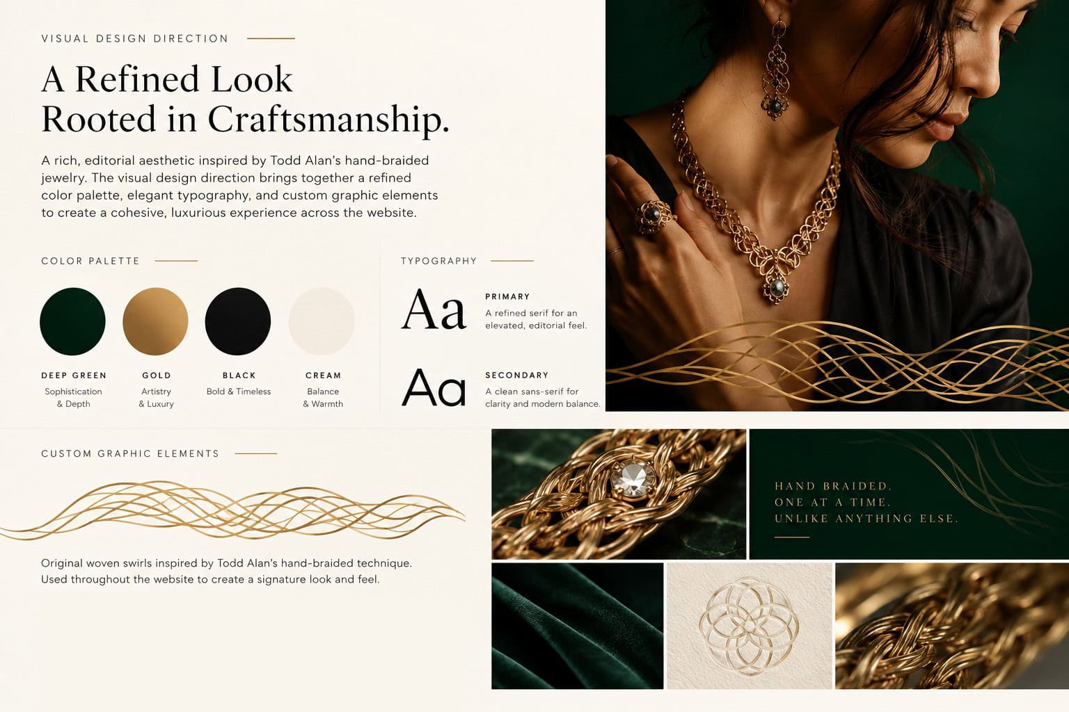 Luxury jewelry visual direction board with colors and imagery