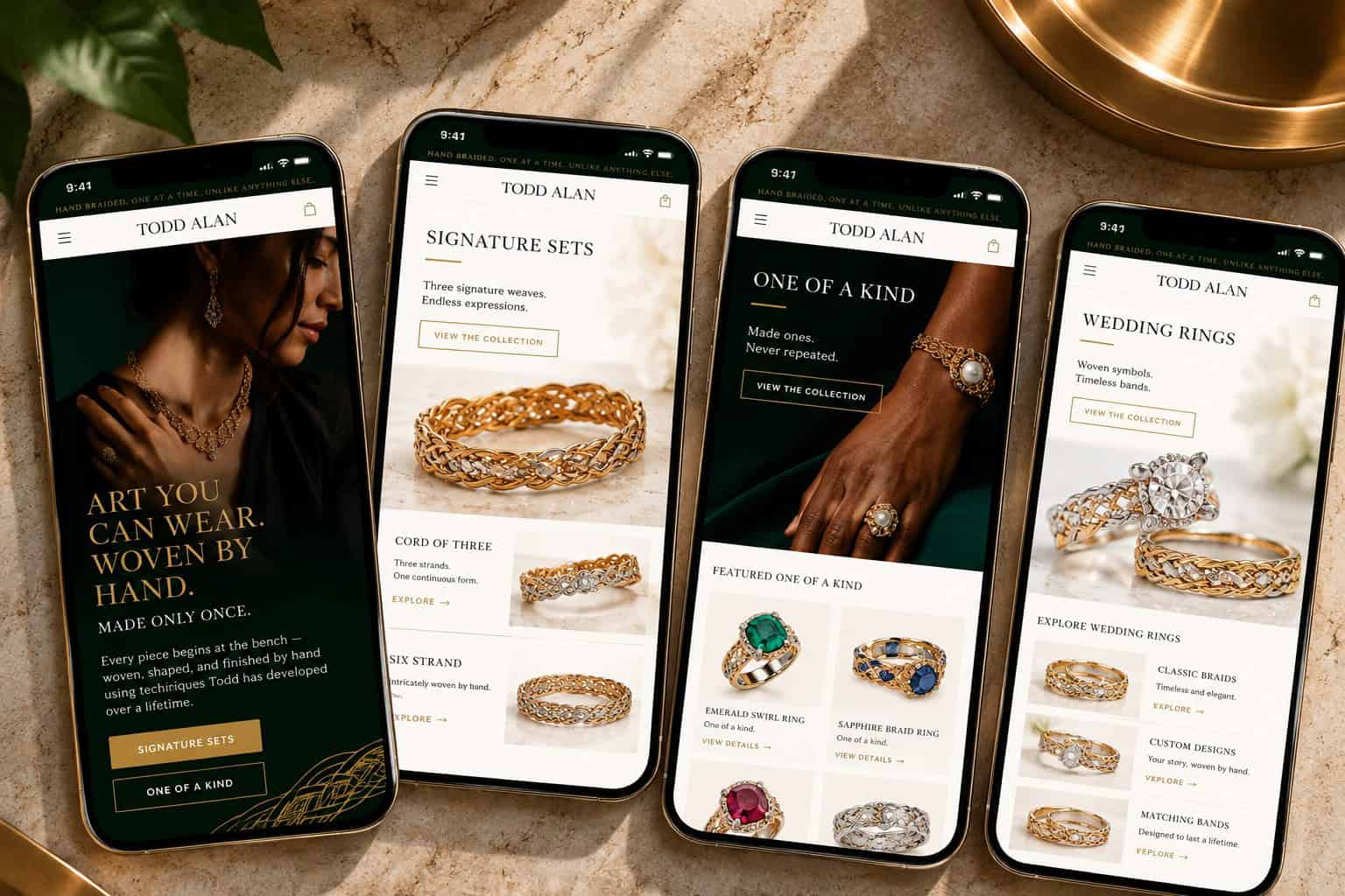 Luxury jewelry website shown on a smartphone