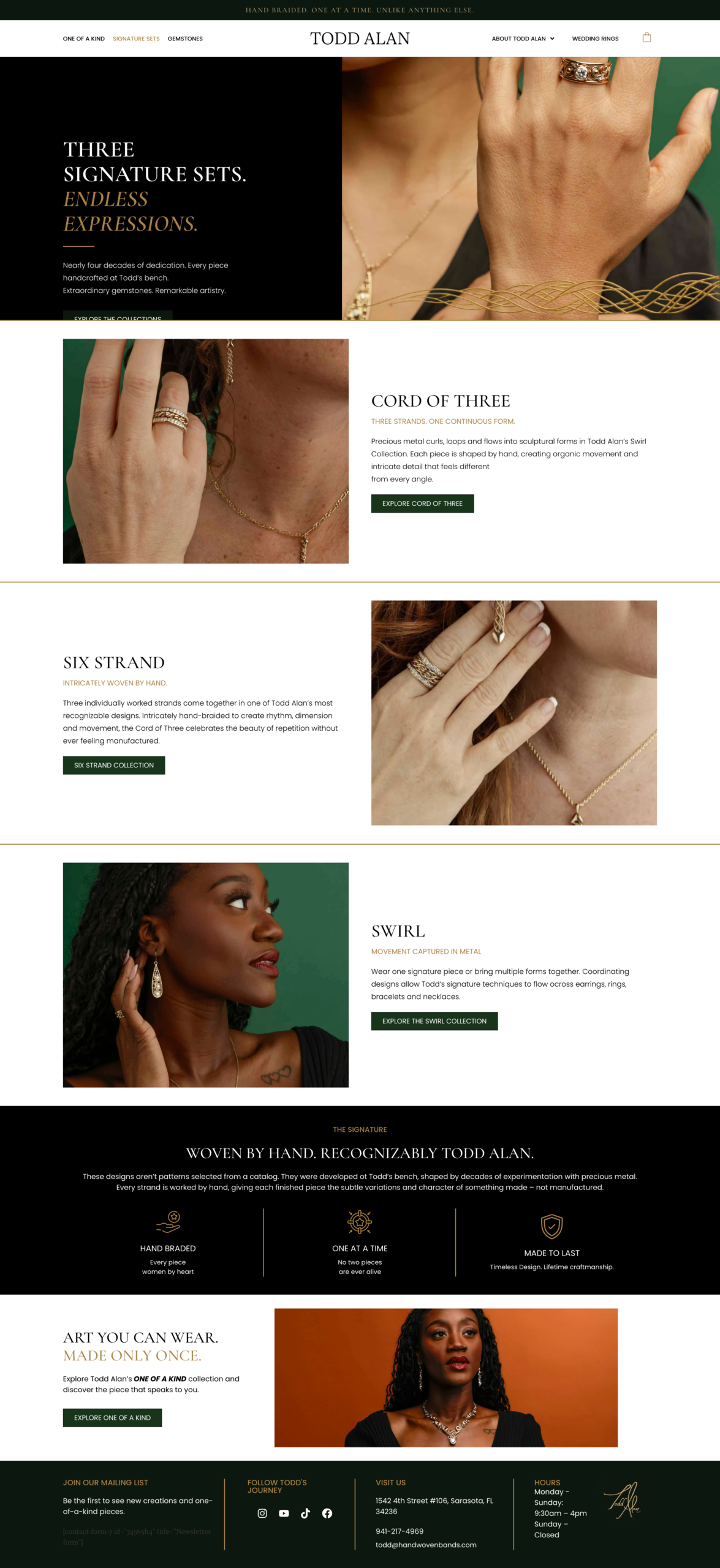 Todd Alan signature sets page on the jewelry website